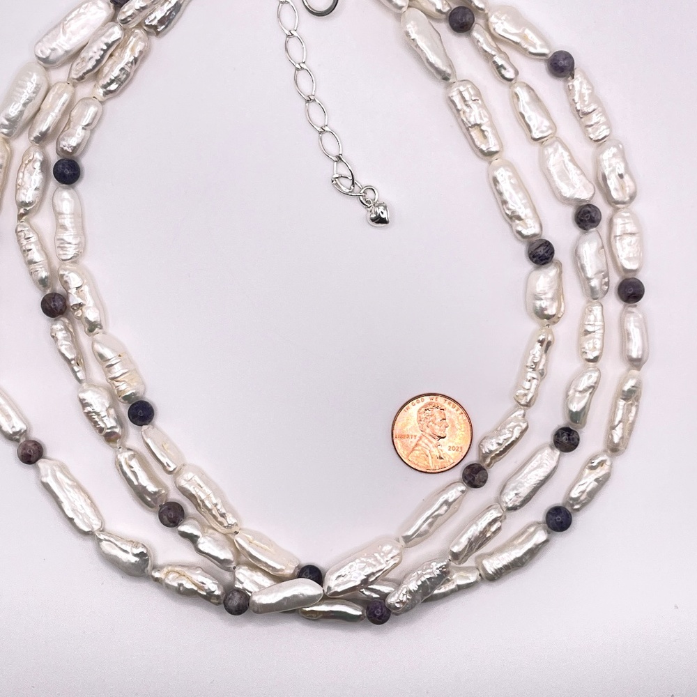 Desert Rose Trading Jay King 925 Sterling Pearl Gemstone Triple Strand Necklace - Picture 10 of 13